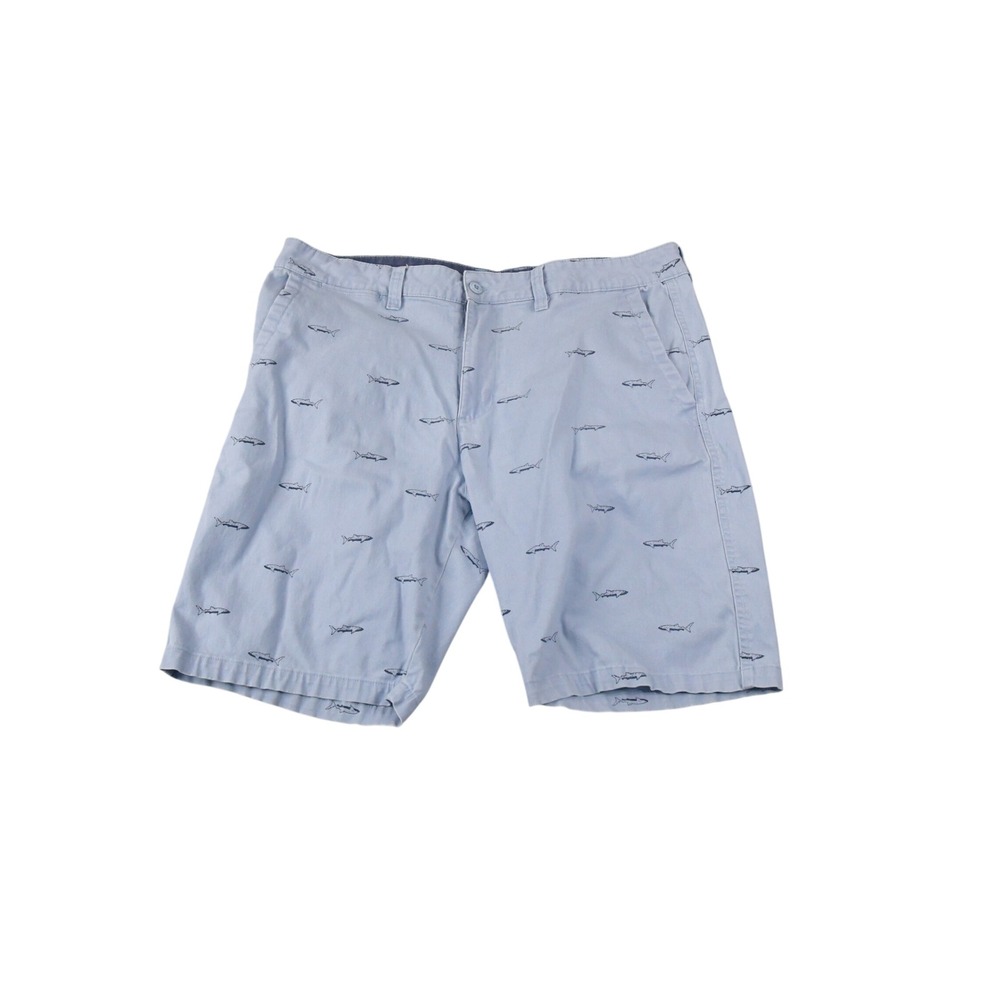 Rugby University Mens Shark Print Stretch Chino Shorts Light Blue Size 38